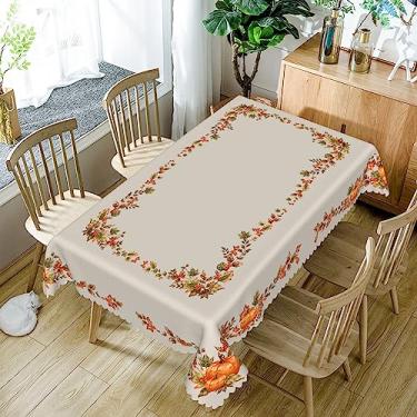 Imagem de SIEDYCV Toalha de mesa retangular com folhas de outono, 177 x 300 cm, outono, laranja, folhas de bordo, tecido de abóbora, tecido de poliéster, impermeável, reutilizável, capa de mesa para decoração