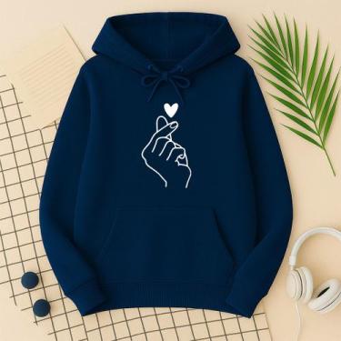 Imagem de Moletom Feminino Coração Tumblr com Capuz Bolso Blusa de Frio Algodão 
