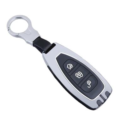 Imagem de Capa de liga + sílica gel para chave remota de carro compatível com Ford Focus 3 4 ST Mondeo MK3 MK4 Fiesta Fusion Kuga 2013 2014 2015 2017 2018(Silver Set)