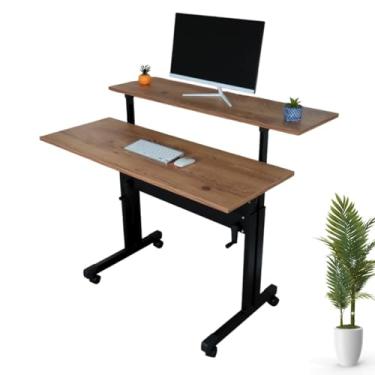 Imagem de Mesa Ergonômica Dupla Escrivaninha Com Altura Regulável 70cm À 107cm Para Home Office Escritório Empresa Corporativo PC Gamer Desenho - Wp Connect (Preto)
