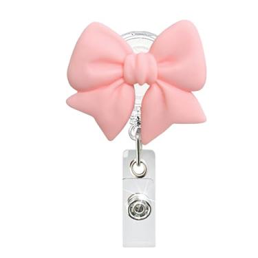 Imagem de Carretel de crachá de laço rosa retrátil porta-crachá de identificação para dia dos namorados, carretéis fofos para crachá em forma de laços, clipe de crachá para médico, enfermeira, professor