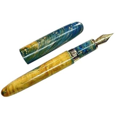 Imagem de EPANO Caneta-tinteiro de madeira estabilizada feita à mão com ponta de faca longa, material de escritório escolar para estudantes, caneta de presente (03, polida à mão)