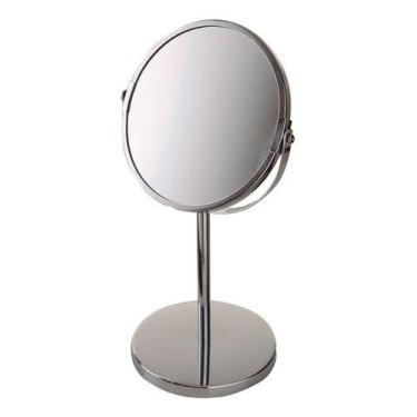 Imagem de Espelho Para Maquiagem Inox Redondo Dupla Face Aumento Mor