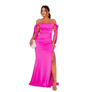 Imagem de Vestido Longo Festa Sereia Cetim com Fenda Lateral  - Glamoor Festa, P