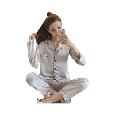 Imagem de Conjunto De Pijamas Femininos De Manga Longa Em Tamanho Grande Para Ou