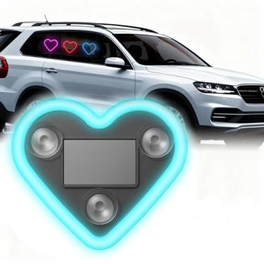 Imagem de QZAVIRE Luz solar ambiente em forma de coração para carro, lâmpada LED neon atmosférica com vários modos, suporte com ventosa para decoração de janela de triângulo de carro, presente romântico para