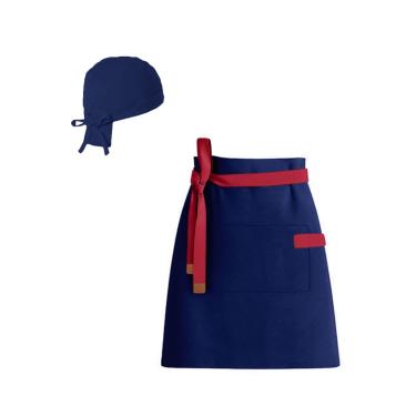 Imagem de Avental Cintura Azul Marinho Vermelho Bandana Barista Chef
