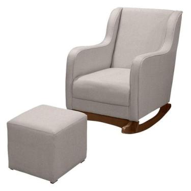 Imagem de Poltrona Amamentação Aquila Plus Com Puff Linho Off White - Fratello -