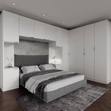 Imagem de Guarda Roupa Modulado De Casal 12 Portas 6 Peças 2 Mesas De Cabeceira Hera Cabecasa Madeiramadeira Branco Geada