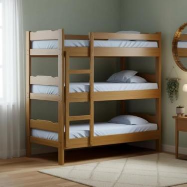 Imagem de Treliche Reforçada com 3 Colchões Solteiro em Madeira Maciça