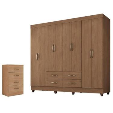Imagem de Guarda Roupa Casal Porto com Cômoda Lite 4 Gavetas Carvalho OAK - Móveis Leão