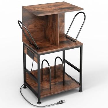 Imagem de ZEXVIDA Suporte para toca-discos com armazenamento de vinil, grande mesa para gravar 180 álbuns, suporte de armazenamento de discos de vinil com carregador USB, mesa lateral multifuncional e