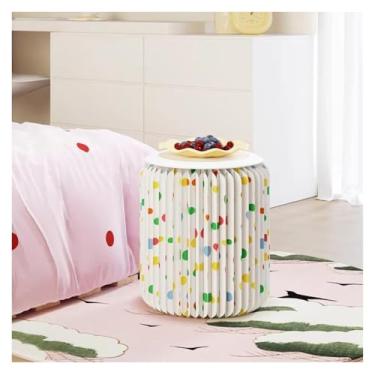 Imagem de Folding Paper Stool Tamborete de papel dobrável de bolinhas brancas, cadeira de sofá portátil com almofada de PU, banco baixo de entrada de cafeteria(32x30cm/12.6x11.8")