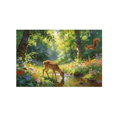 Imagem de BMZFYBS Impressão em tela de paisagem de arte de parede - primavera floresta rio animais - pintura de decoração - imagens para sala de estar quarto 20 x 30 cm 8 x 12 polegadas sem moldura