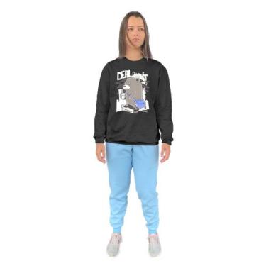 Imagem de Conjunto de Moletom Feminino Blusa Sem Capuz e Calça Jogger Estampado 
