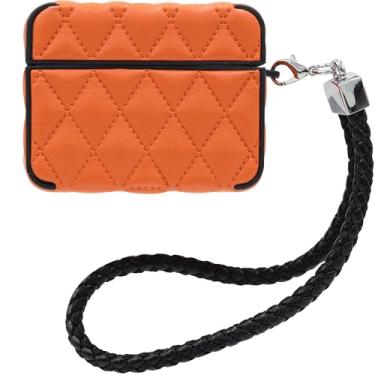 Imagem de Capa MC Fashion para AirPods Pro 2, capa protetora acolchoada de couro PU com cordão trançado padrão de diamante fino compatível com AirPods Pro/Pro 2 (laranja)