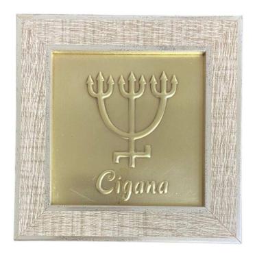 Imagem de Quadro Cigana Dourada Madeira Carvalho E Metal 13 X13 Cm