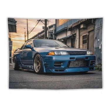 Imagem de HouLaiZhe JDM Tapeçaria de carro Jdm R32 carro esportivo pôr do sol pendurar na parede quarto decoração de casa tapeçarias estética piquenique decoração de parede arte de parede para dormitório sala