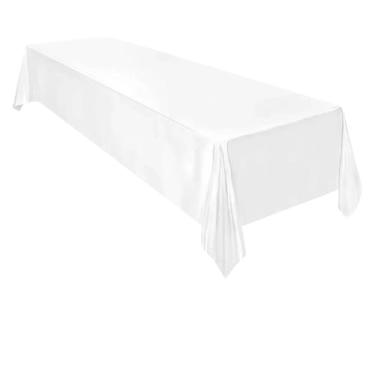 Imagem de Toalha de mesa retangular de cetim para festa de casamento, cor sólida, casamento, banquete, restaurante, festival, decoração de jantar (branca, 145 x 180 cm)