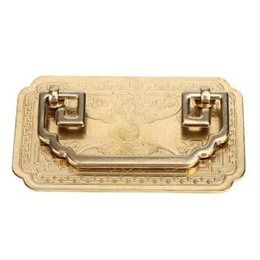 Imagem de lvifloae Puxador de gaveta antigo tetragonal puxador de gaveta estilo retrô chinês antigo com 2 parafusos para gaveta de armário de cozinha (cor latão)