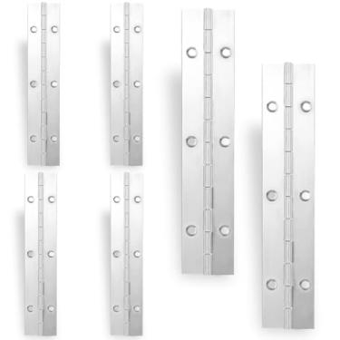 Imagem de 6 dobradiças de piano resistentes, 15 cm de largura aberta, dobradiças dobráveis de aço inoxidável prata de 0,04 cm para caixas de armazenamento, armários, portas, piano, móveis de madeira