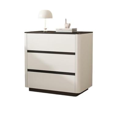 Imagem de Mesa de cabeceira moderna de madeira para quarto, armazenamento doméstico, três gavetas, armário de vidro, branco, prático (grande)