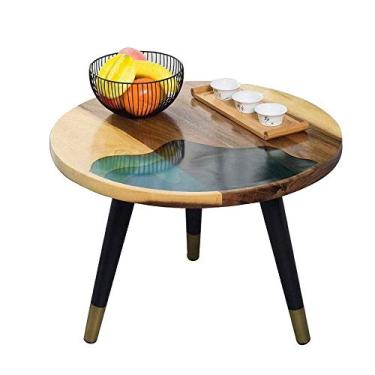 Imagem de Mesa de centro nórdica de madeira maciça sala de estar simples resina varanda de rio loja pequeno apartamento criativo mesa de chá redonda