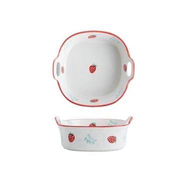 Imagem de x3anggyt5 Assadeira, fritadeira, tigelas de panificação, tigela de cerâmica de orelha dupla, tigela especial para assar, tigela de sopa, utensílios de mesa sob o esmalte, caçarola para forno (vermelho