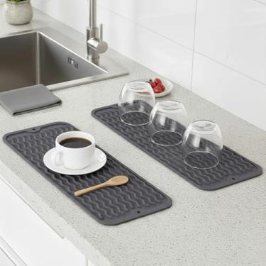 Imagem de 2 peças de tapete de secagem de pratos de silicone - tapete de mesa de barra de café, almofada de secagem de bancada de torneira, protetor de respingos de pia para cozinha, 29 cm × 14 cm
