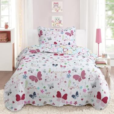 Imagem de Kit Colcha Infantil Cobre Leito 2 Peças, Matelassê Ultrassônico 160x240cm Personagens Divertidos Menina/Menino (BORBOLETAS)