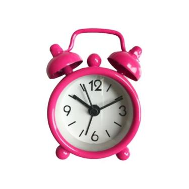 Imagem de Despertador para quarto, mini relógio de metal pequeno despertador criativo azul quartzo redondo despertador portátil, decoração de mesa, decoração de casa, relógio de mesa (rosa)