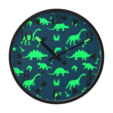 Imagem de STAYTOP Relógio de parede LED de dinossauro verde para quarto com brilho noturno, relógios de parede silenciosos de 30 cm para decoração de sala de estar, controle de som, relógio de parede moderno