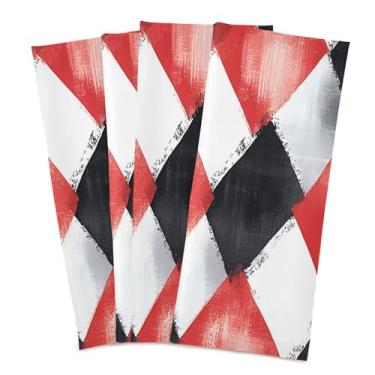 Imagem de Wassud Toalhas de cozinha vermelho e preto guingão panos de prato de cozinha pacote com 4 panos de prato macios com laço para pendurar toalha de mão super absorvente de secagem rápida toalhas de chá