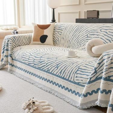 Imagem de Protetor de sofá antiderrapante, capa de sofá lavável para sofá, design de borla, capa de sofá lavável para uso diário, decoração de sala de estar - Azul||180 x 230 cm