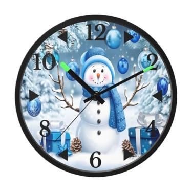 Imagem de STAYTOP Lindo boneco de neve de Natal relógio de parede LED para quarto com brilho noturno, relógios de parede silenciosos de 30 cm para decoração de sala de estar, controle de som, relógio de parede