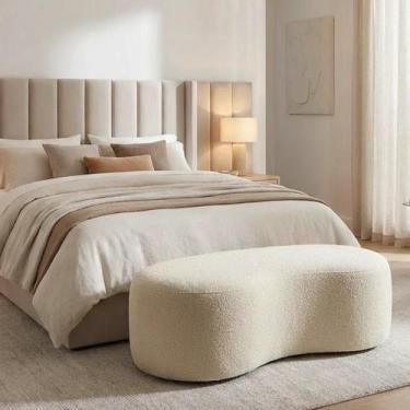 Imagem de Puff Feijão Design Orgânico Sala Quarto Tecido Boucle Aveludado Multiu