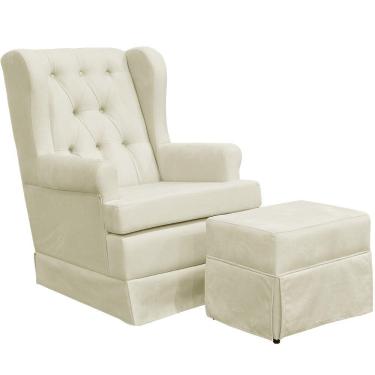 Imagem de Poltrona de Amamentação com Balanço e Puff Helena P02 Capitonê Suede Bege - Lyam Decor