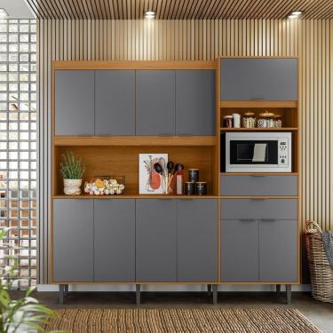 Imagem de Kit Cozinha Bahamas 2.0 Com 11 Portas E 2 Gavetas Jequitiba Cinza Lukaliam