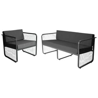 Imagem de Conjunto Poltrona E Namoradeira Fibra Sintética Santiago Preto-cinza