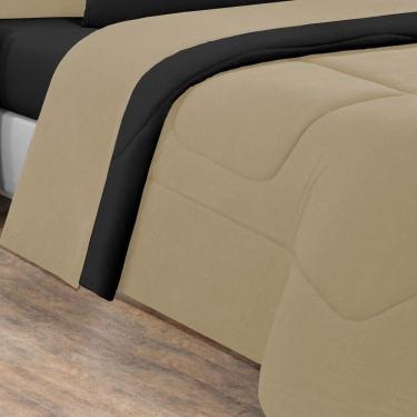 Imagem de Kit Edredom + Jogo De Lençol Malha 100% Algodão Gran Moratta 7 Peças Casal - Avelã-preto