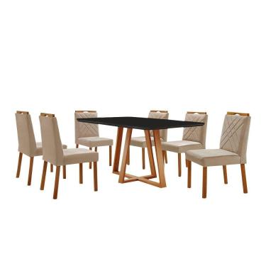 Imagem de Conjunto Sala De Jantar Mesa Florença 160x90cm Preto Com 6 Cadeiras Dallas Veludo Bege