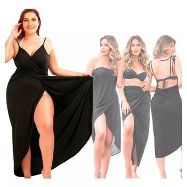 Imagem de Canga de Amarrar Saída de Praia Midi Plus Size Vestido Modelador Verao