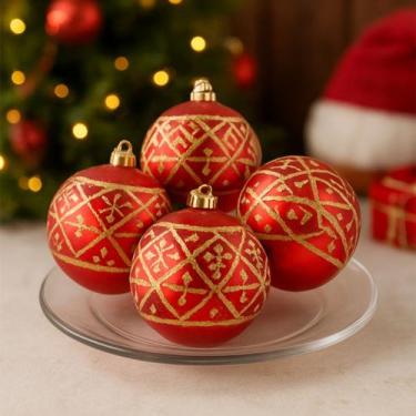 Imagem de Bolas Natalinas Vermelha Enfeite Árvore Natal 70mm Kit 18pçs - Genéric