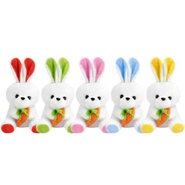 Imagem de Kit 05 Coelhos Pelúcia com Cenoura 30cm Presente Páscoa Fofo Decoração