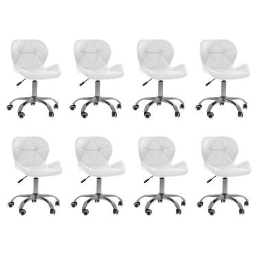 Imagem de Kit 8 Cadeiras Office Eiffel Slim Com Base Giratória E Ajustável Branco