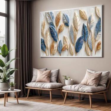 Imagem de Quadros Decorativos com Moldura Folhas Dourada Azul para Sala Quarto e