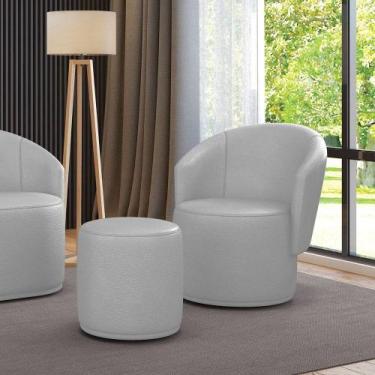 Imagem de Poltrona E Puff Redondo Orgânico Para Sala Malu Sintético Cinza M11 - 