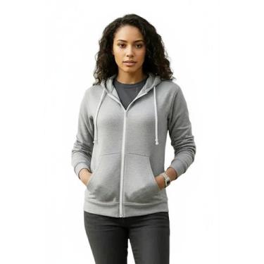 Imagem de Blusa De Frio Feminina Aberta De Ziper E Capuz Sem Estampa - L7, Cinza