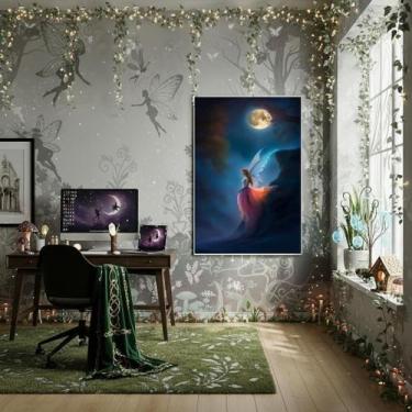 Imagem de Quadro Decorativo Fada À Luz De Uma Lua Cheia - 70X50Cm - Quadros On-L