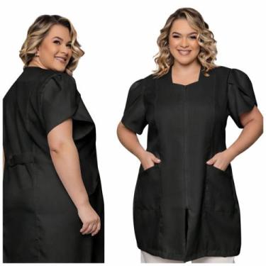 Imagem de Jaleco Manga Curta Bufante Zíper Aurora Plus Size Preto - gardenia jal